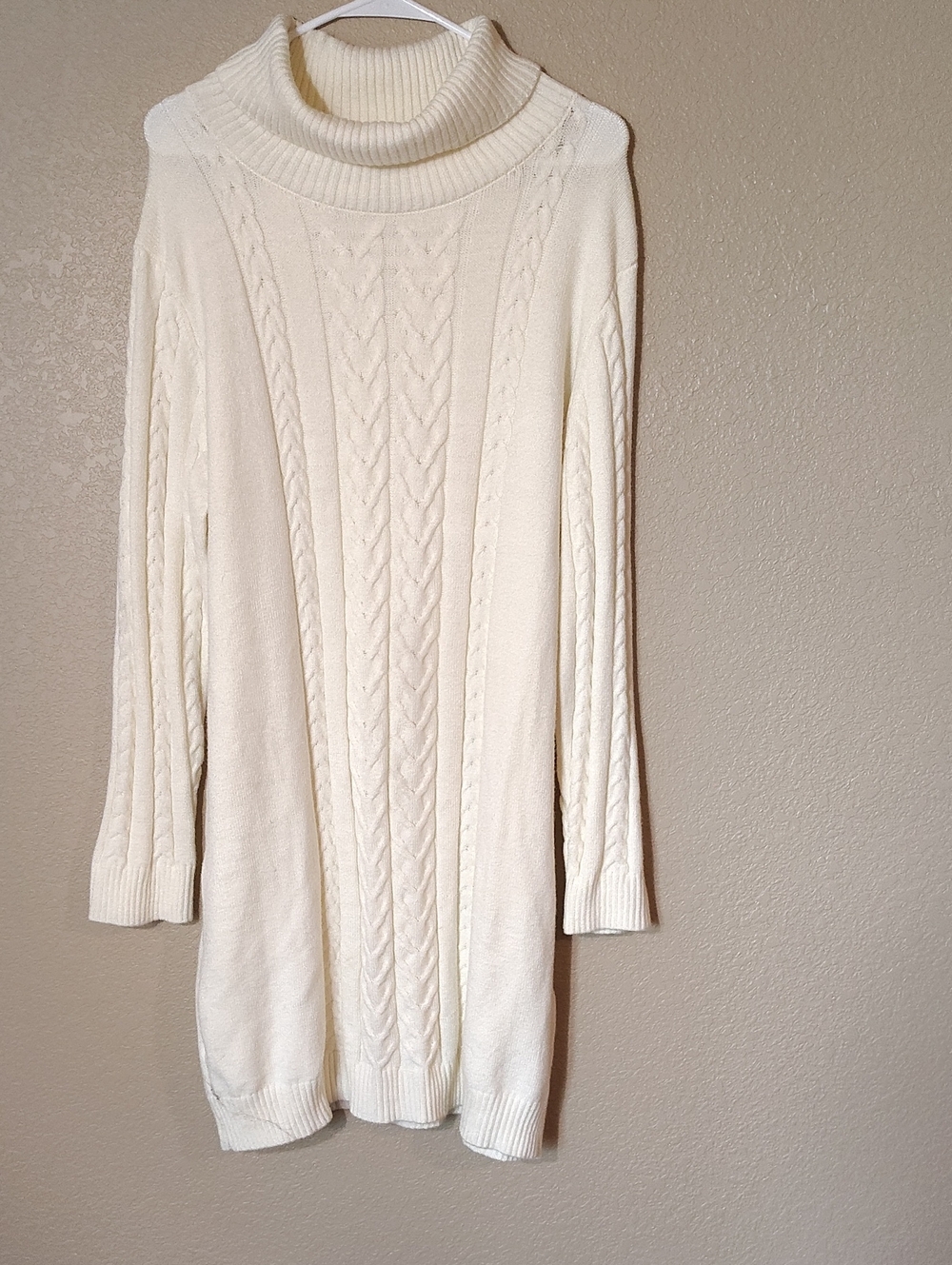 Serra Cream Cable-Knit Turtleneck Sweater Dress